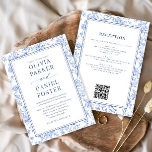 All in One Dusty Blue French Floral Toile Invitation