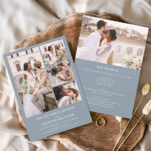 All In One Dusty Blue Minimalist Photo Wedding Invitation