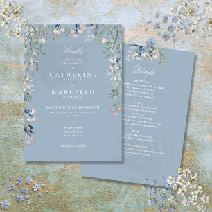 All In One Dusty Blue Wildflowers Floral Wedding Invitation