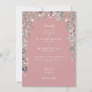 All In One Dusty Rose Wildflowers Floral Wedding Invitation
