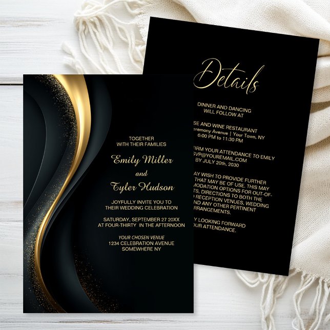 All in One Elegant Black and Gold Wedding Invitation (Creator Uploaded)