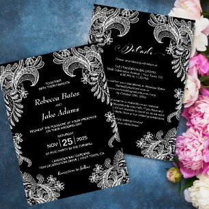 All In One Elegant Black and White Lace Wedding Invitation