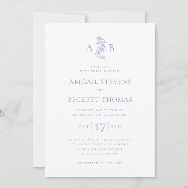 All In One Elegant Botanical Monogram Wedding Invitation (Front)