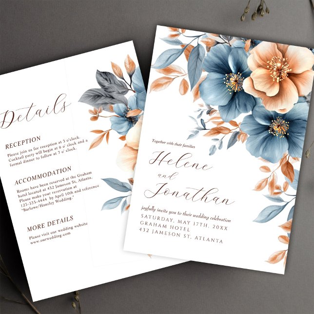 All In One Elegant Dusty Blue Terracotta Wedding Invitation (All In One Elegant Dusty Blue Terracotta Wedding Invitation)