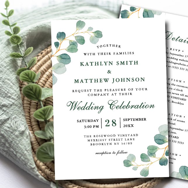 All In One Elegant Eucalyptus Greenery Wedding Invitation (Creator Uploaded)