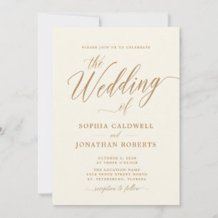 All in One Elegant Gold Calligraphy Cream Wedding Invitation