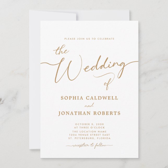 All in One Elegant Gold Calligraphy Wedding Invitation (Front)