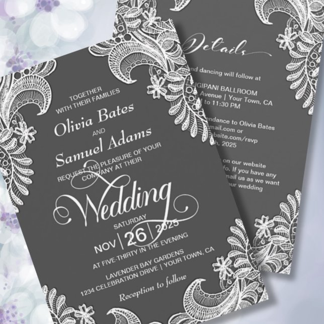 All In One Elegant Grey Lace Wedding Invitation (Creator Uploaded)