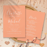 All In One Elegant Modern Script Peach Wedding Invitation<br><div class="desc">Featuring signature style names,  this elegant peach wedding invitation can be personalised with all your special wedding day information on the reverse,  including your RSVP,  accommodation,  and additional details. Designed by Thisisnotme©</div>