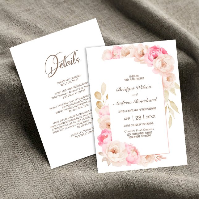 All In One Elegant Pink Floral Wedding Invitation (Creator Uploaded)