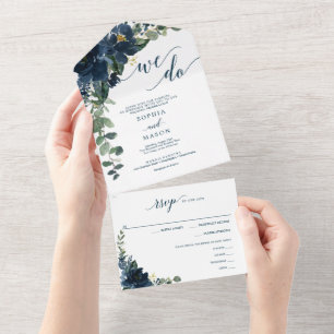 All in One Elegant Royal Navy Wedding Invite