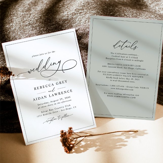 All-In-One Elegant Script Sage Green Wedding Invitation (Creator Uploaded)
