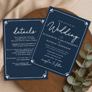 All-In-One Elegant Simple Blue and White Wedding  Invitation