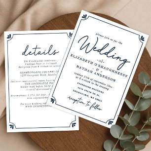 All-In-One Elegant Simple White & Blue Wedding  Invitation