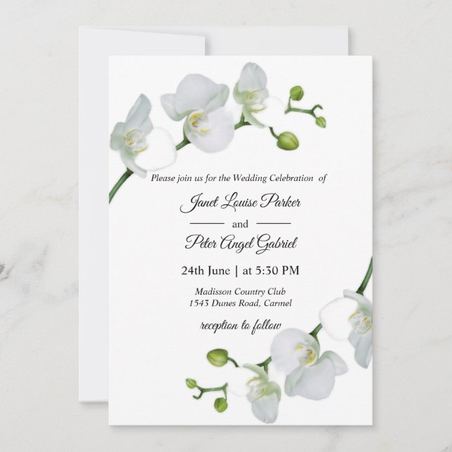 All in one.Elegant white orchids Wedding Invitation (Front)