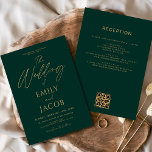 All in One Emerald Green Gold Wedding QR Code Invitation<br><div class="desc">Introducing our Gold Wedding Modern Typography Script Invitation: Make a statement with our elegant wedding invitations featuring modern typography and luxurious black and gold accents. Crafted with meticulous attention to detail, these invitations exude sophistication and style, setting the tone for your special day. The sleek black background is adorned with...</div>