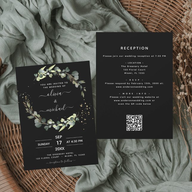 All in One Eucalyptus Black Rustic Wedding Invitation (Creator Uploaded)