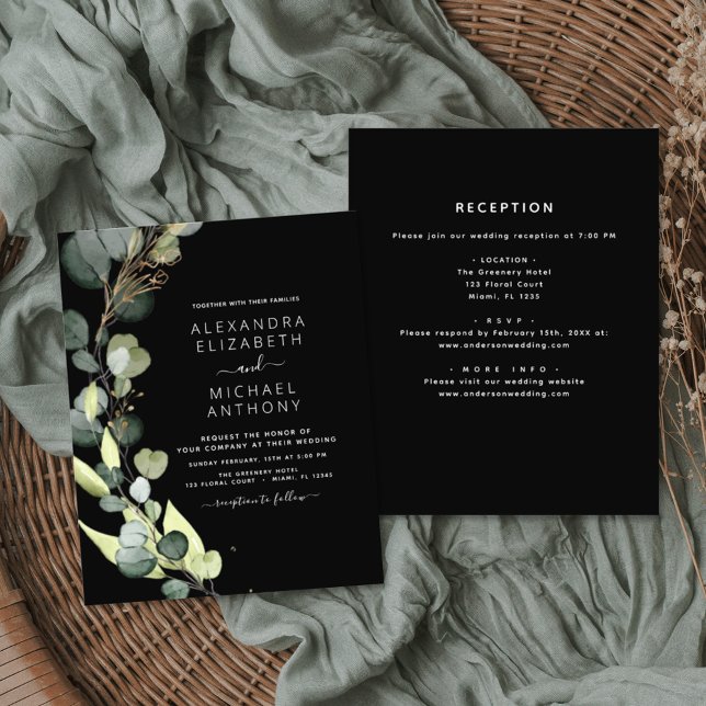 All in One Eucalyptus Black Wedding Invitation Flyer (Creator Uploaded)