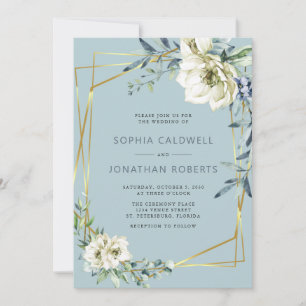 All in One Eucalyptus Floral Dusty Blue Wedding Invitation