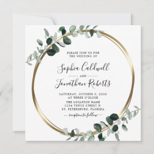 All in One Eucalyptus Gold Metallic Square Wedding Invitation