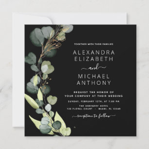 All in One Eucalyptus Greenery Black Wedding Invitation