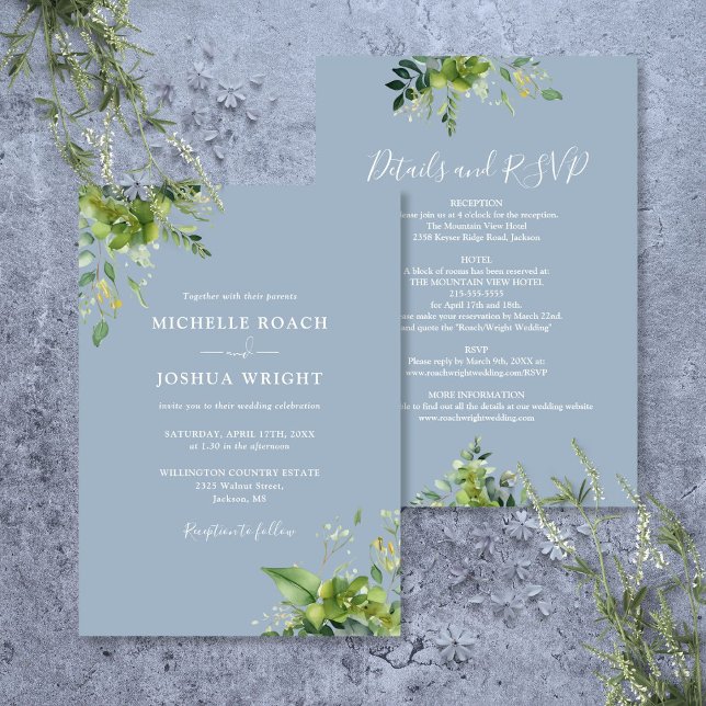 All In One Eucalyptus Greenery Dusty Blue Wedding Invitation (All In One Eucalyptus Greenery Dusty Blue Wedding Invitation)
