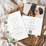 All in One Eucalyptus Greenery QR Code Wedding Invitation<br><div class="desc">Celebrate your love amidst the enchanting beauty of nature with our Eucalyptus Greenery Sage Green Gold Wedding Invitation. Inspired by the tranquillity of lush greenery, this invitation exudes elegance and sophistication. The soft hues of sage green combined with touches of gold create a timeless aesthetic, perfect for a romantic wedding...</div>