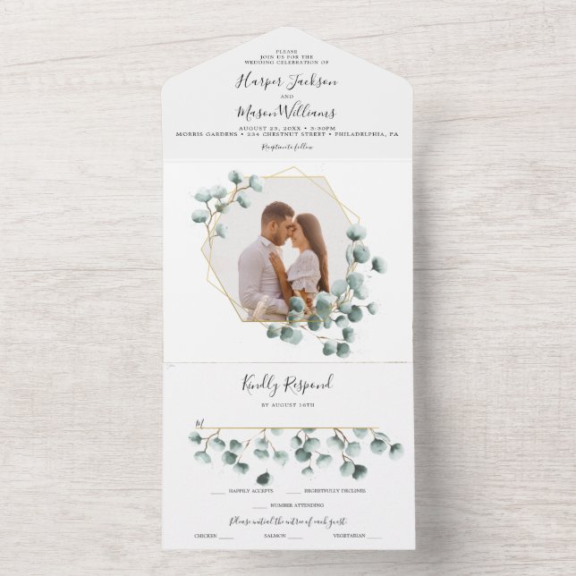 All in One Eucalyptus Greenery Wedding Invite (Inside)