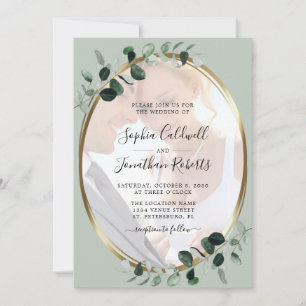 All in One Eucalyptus Photo Gold Sage Wedding Invi Invitation