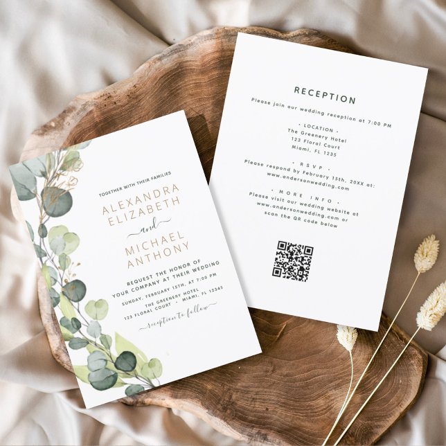 All in One Eucalyptus QR Code Wedding Greenery Invitation (Creator Uploaded)