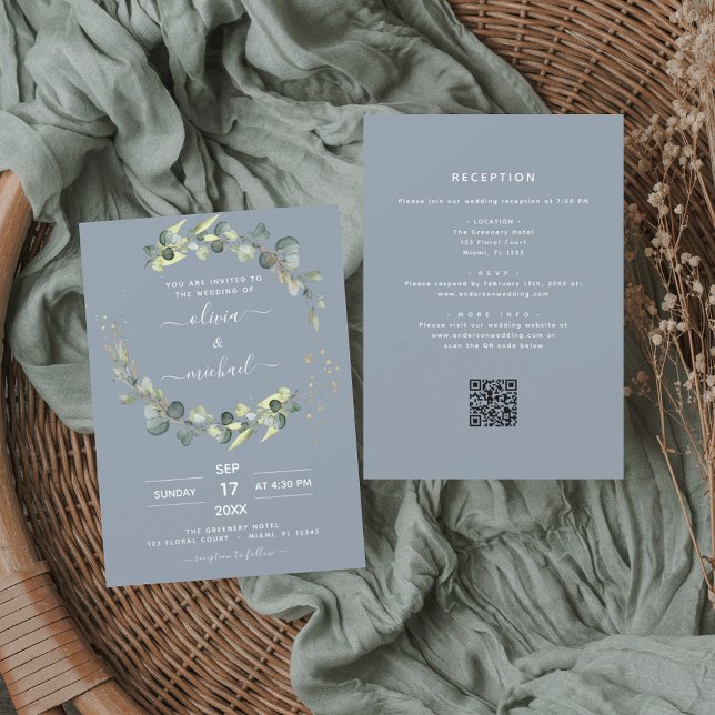 All in One Eucalyptus QR Code Wedding Invitation Flyer (Creator Uploaded)