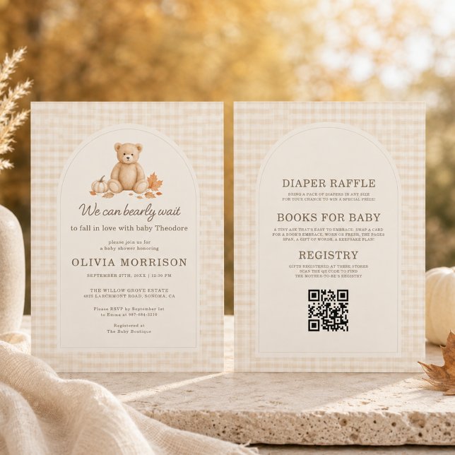 All in One  Fall Bearly Wait Gingham Baby Shower Invitation (Creator Uploaded)