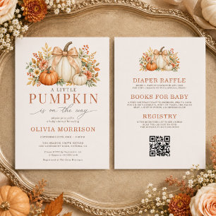 All in One Fall Bow Little Pumpkin Baby Shower Invitation