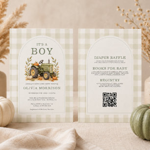 All in One Fall Tractor It's a Boy Baby Shower Invitation