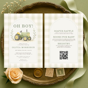 All in One Farmer Tractor Baby Shower Invitation