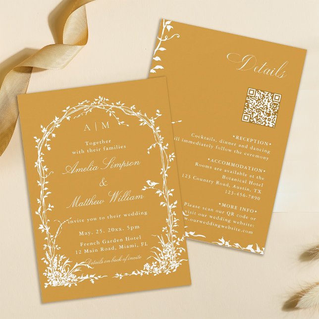 All in One Floral Arch Garden Wedding Amber Invitation (Front & Back)