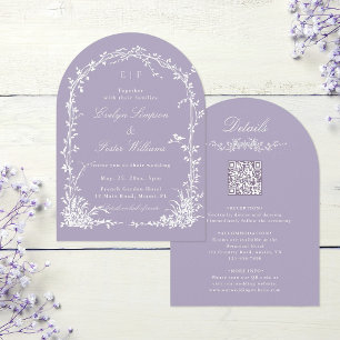 All in One Floral Arch Garden Wedding Lavender Invitation