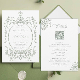 All in One Floral Frame Green Wedding           Invitation