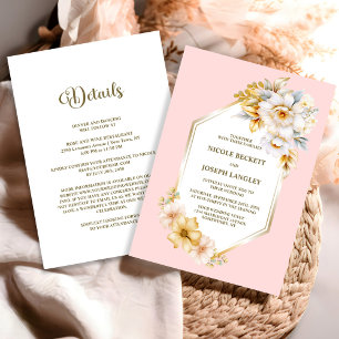 All In One Floral Geometric Pink Border Wedding Invitation