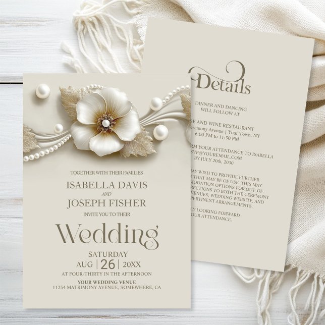 All in One Flower and Pearls Wedding Invitation (Creator Uploaded)