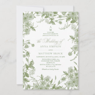 All in One French Sage Wild florals Wedding Invitation
