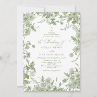 All in One French Sage Wild florals Wedding Invitation