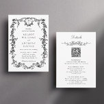 All in One French Victorian Black & White Wedding  Invitation<br><div class="desc">Elegant black and white floral wedding invitation with details on the back.
For more advanced customisation of this design,  please click the DESIGN TOOL BUTTON above!</div>