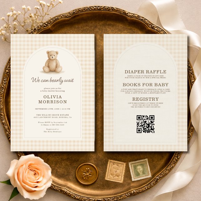 All in One Gingham Bearly Wait Baby Shower Invitation (Creator Uploaded)