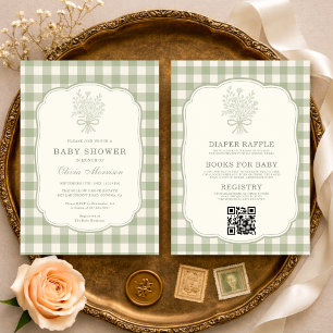 All in One Gingham Floral Bow Baby Shower Invitation