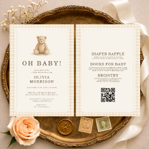 All in One Gingham Teddy Bear Oh Baby Baby Shower Invitation