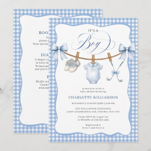 All In One Golf Blue Clothesline Baby Shower Invitation