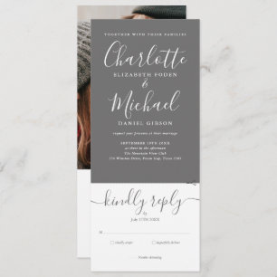 All In One Grey And White Script Photo Wedding Invitation