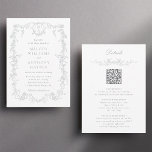 All in One Grey French Floral Wedding  Invitation<br><div class="desc">Elegant grey victorian floral wedding invitation with details on the back.
For more advanced customisation of this design,  please click the DESIGN TOOL BUTTON above!</div>