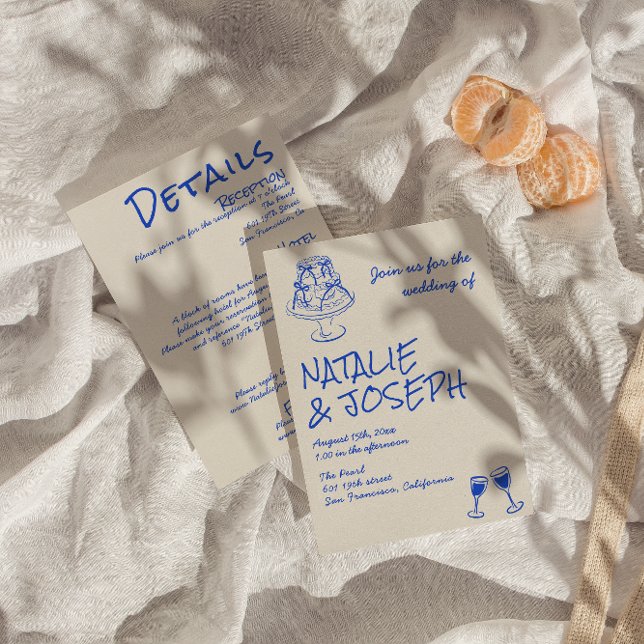 All In One Hand Drawn Blue Cake Bows Wedding  Invitation (Creator Uploaded)